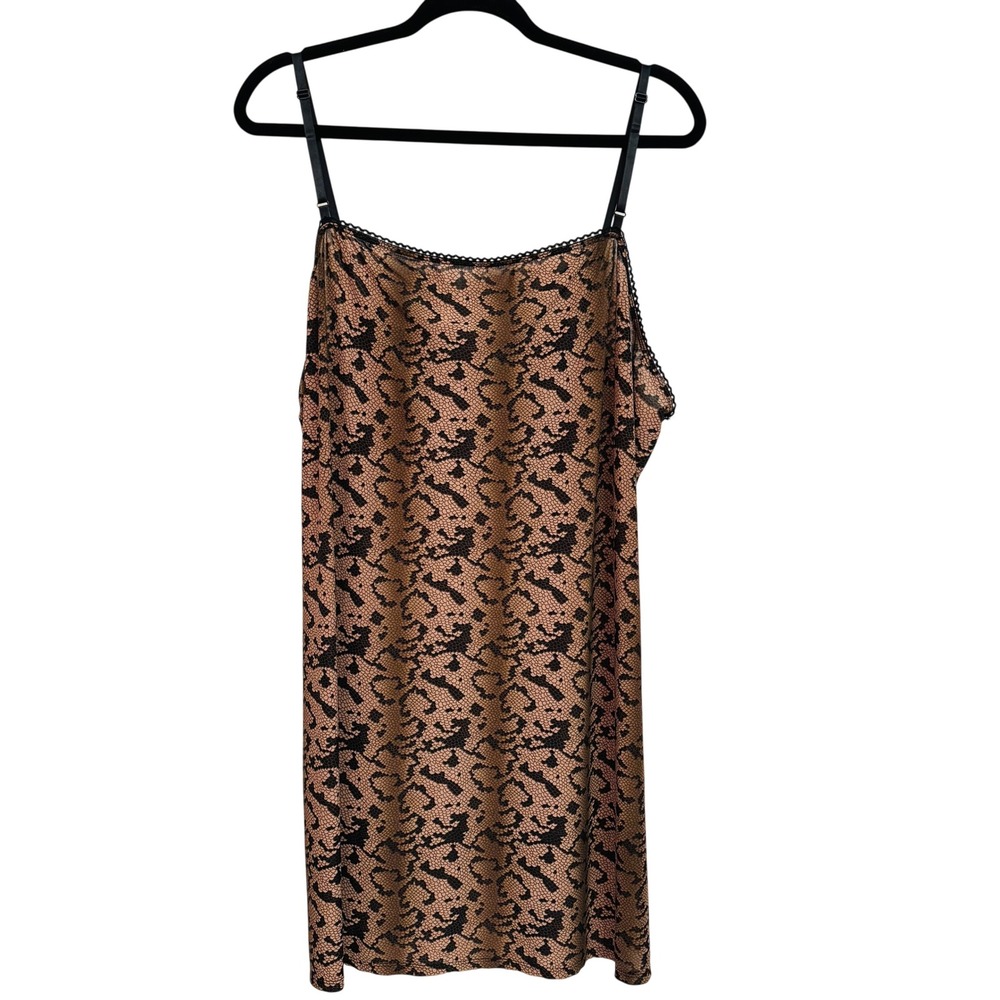 Cinema Etoile Womens 1X Animal Print Lace Trim Chemise Nightgown Tan Black